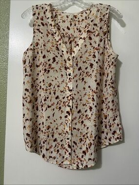 Maurices Sleeveless Button-Front Blouse in Cream with Brown & Mustard Spot Print